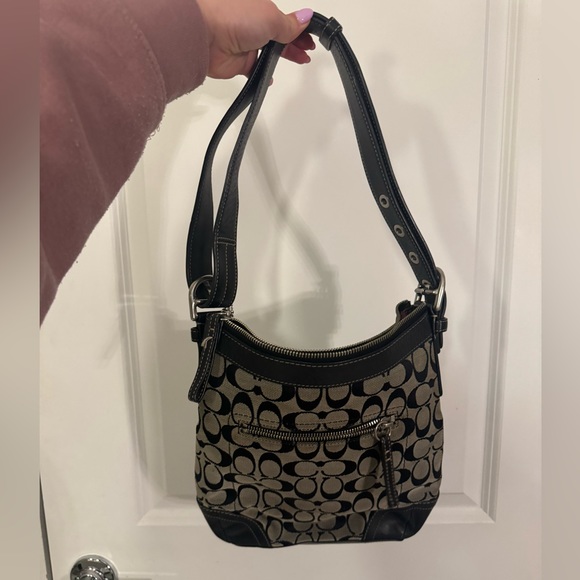 Coach Handbags - COACH Canvas Shoulder Bag in Black and Gray
